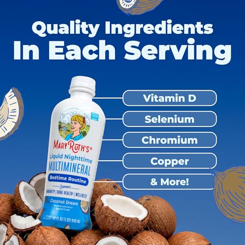 Image of MaryRuth's Liquid Nighttime Multimineral | NO Melatonin | Bedtime Routine | Magnesium Citrate | Calcium | Zinc | Vitamin D3 | Available in 4 Flavors | Vegan | Sugar Free | Gluten Free | 32 Oz