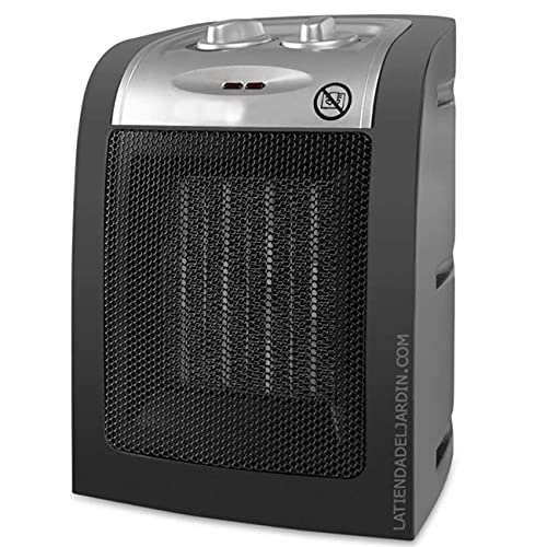 Calefactor cerámico. Dos potencias: 900W-1500W. Control ajustable mediante termostato. Posición de aire fresco (ventilador)