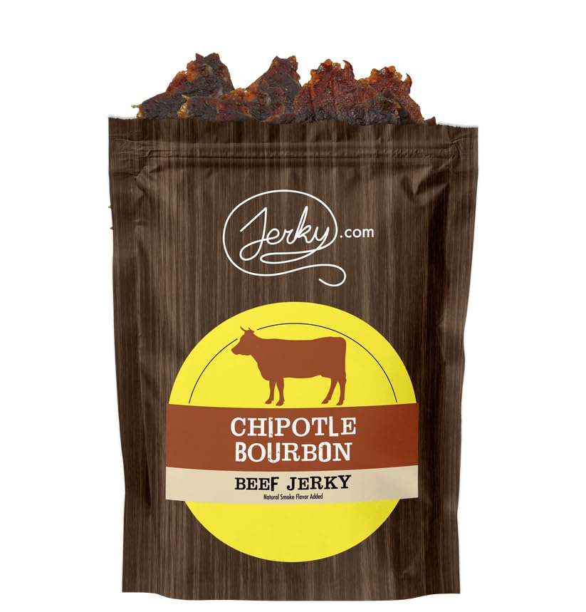 Jerky.com All Natural Chipotle Bourbon Beef Jerky - No Added Preservatives, No MSG or Nitrates - Smoky, Bourbon-Infused Heat, 100% Lean Beef (2.5