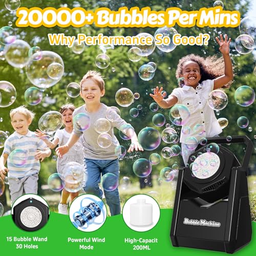 Bubble Machine for Kids Toddlers, Portable 90° Bubble Maker with Bubble Solution, Automatic Battery Operated Bubble Toys 20000+ Bubbles/Mins, Perfect for Halloween Parties/Birthday/Wedding/Christmas - Image 6