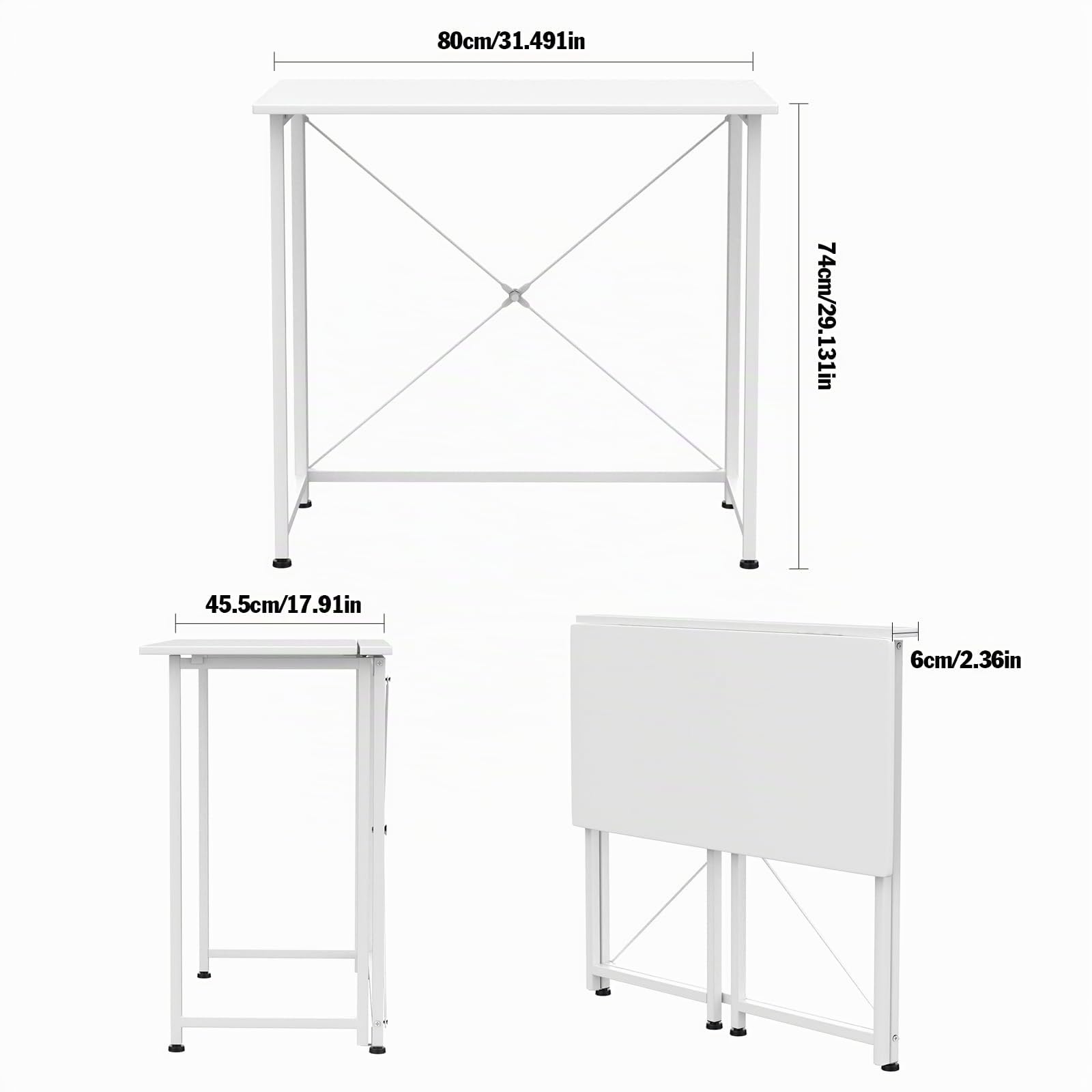 Salvaspazio Scrivania Pieghevole Piccola, Tavolino Bianco Pieghevole, 80x45x74cm Tavolo per Computer, Tavolo da Studio Porta PC Stabile per Ufficio, Camera da Letto e Studio (bianco)
