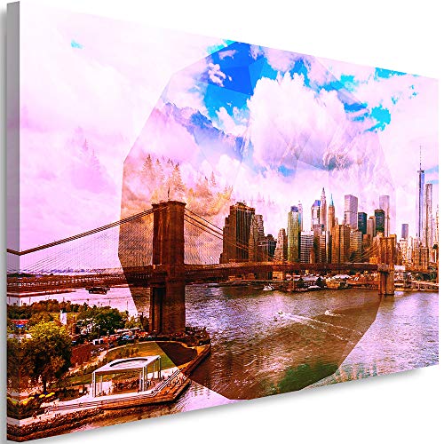Feeby Photo sur Toile XXL New York Art Image Déco Géométrique Pont Ville rose 100x70 cm