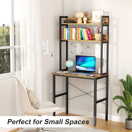 Image of Aquzee Small Desk with Shelves, Computer Desk with Hutch, 31 inch