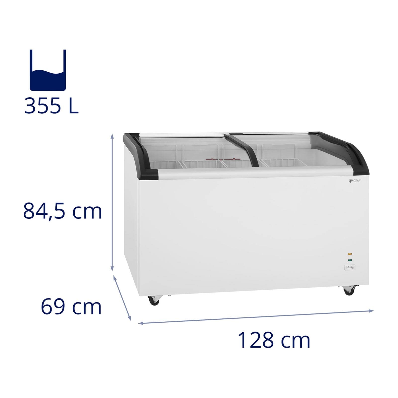 Royal Catering Congélateur Coffre Bahut Professionnel RCFZ-355 (355 L, 4 Corbeilles, -18 À -25°C, Acier/Alu, Portes Coulissantes, Verrou, 2 clés)
