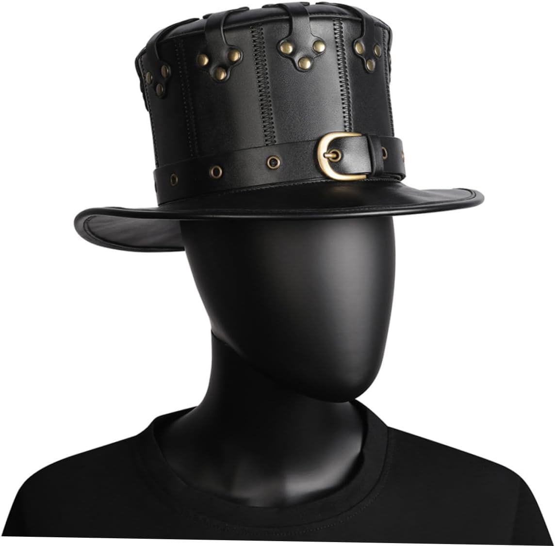 Alipis Punk Style High Cap Leather Rivet Hat for Halloween Party Unisex Gothic Headdress for Dress up and Costumes Made Premium Leather