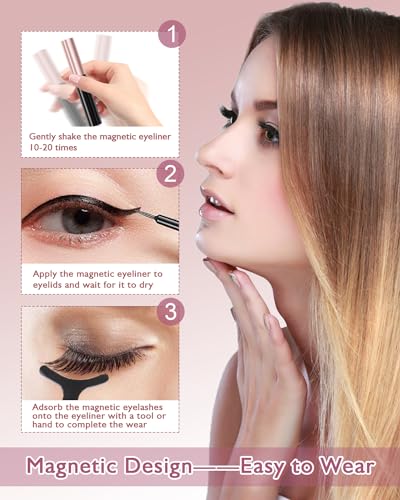 Image of Batfield 3 Pairs Magnetic False Eyelashes - Reusable Fake Eyelashes with Eyeliner and Tweezer - Artificial Eye Lashes for Women Natural Wispy(Style 5)
