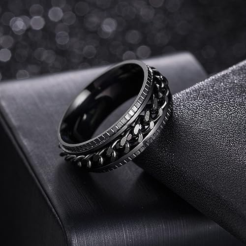 Udolfly USR0826 Mens Fidget Rings Anxiety Rings For Men Womens Chain Spinner Rings For Adults Titanium Steel Ring Black Black Size 10 thumb #2