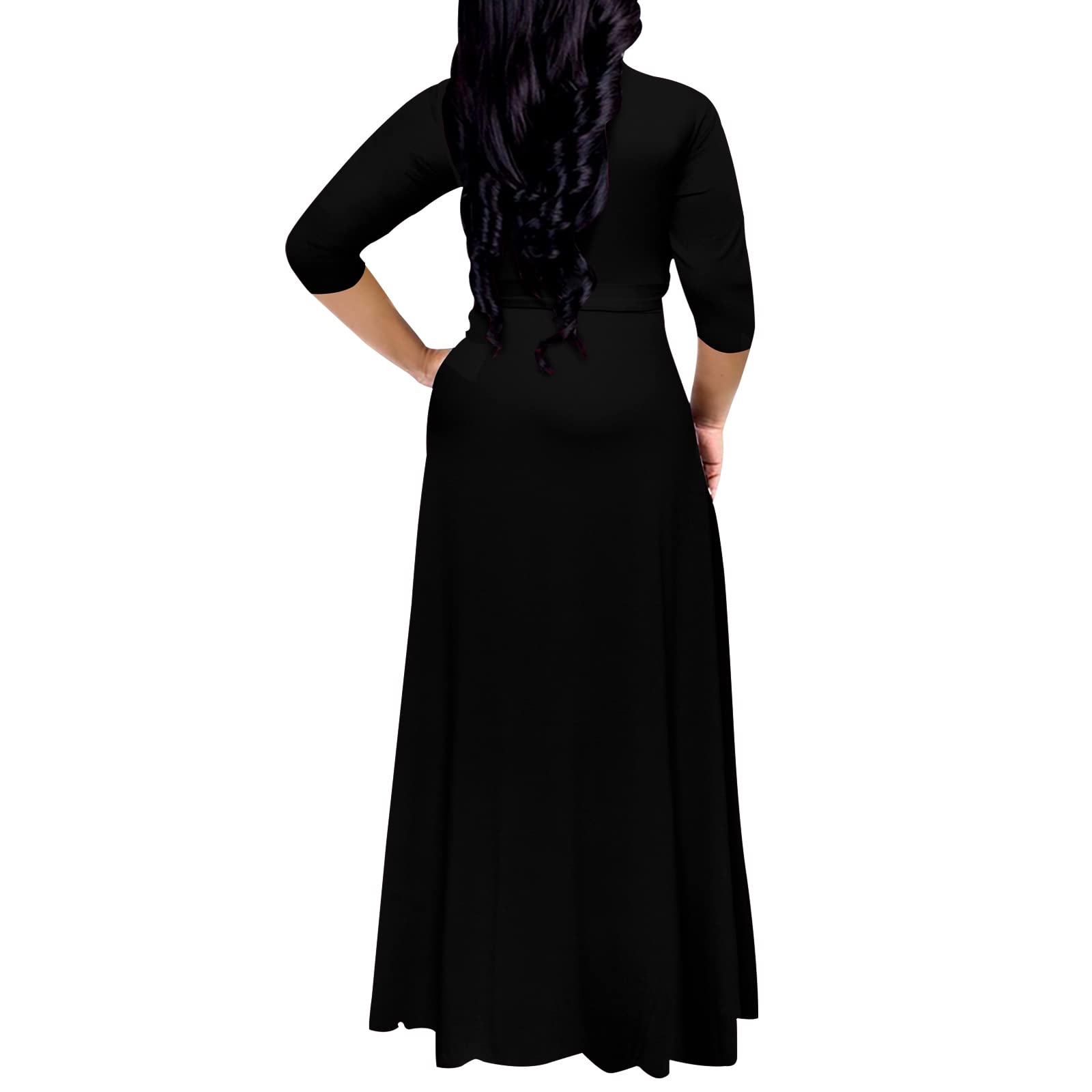 Condition photo showing As Is for fandee plus size maxi dress for women - casual summer sundress v-neck 3/4 sleeve solid black xl