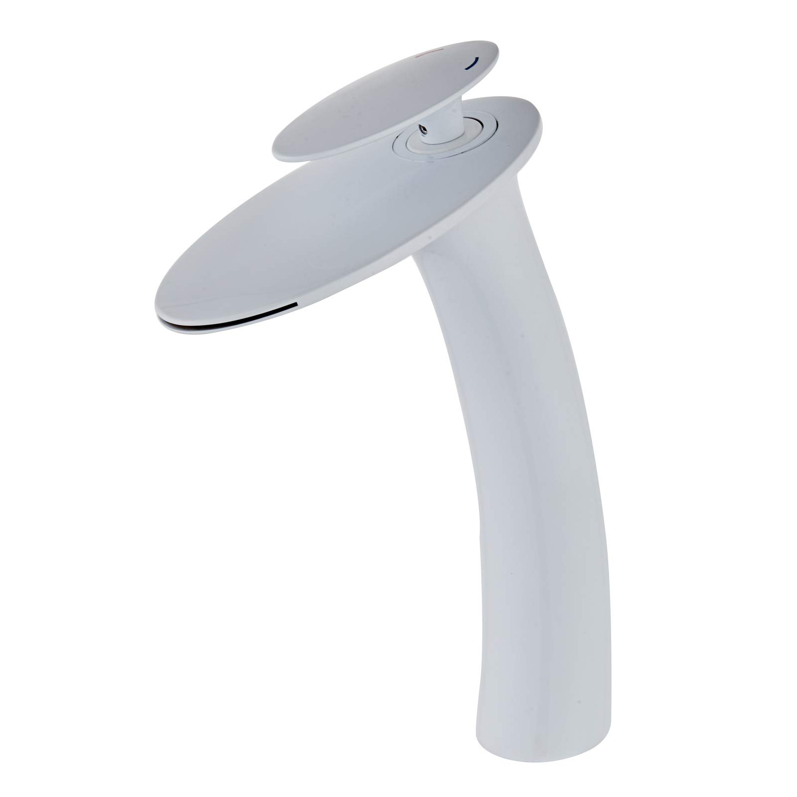 Wovier White Waterfall Bathroom Faucet,Single Handle Single Hole Brass Lavatory Vanity Vessel Faucet,Slanted Body Basin Mixer Tap Tall Body with Supply Hose