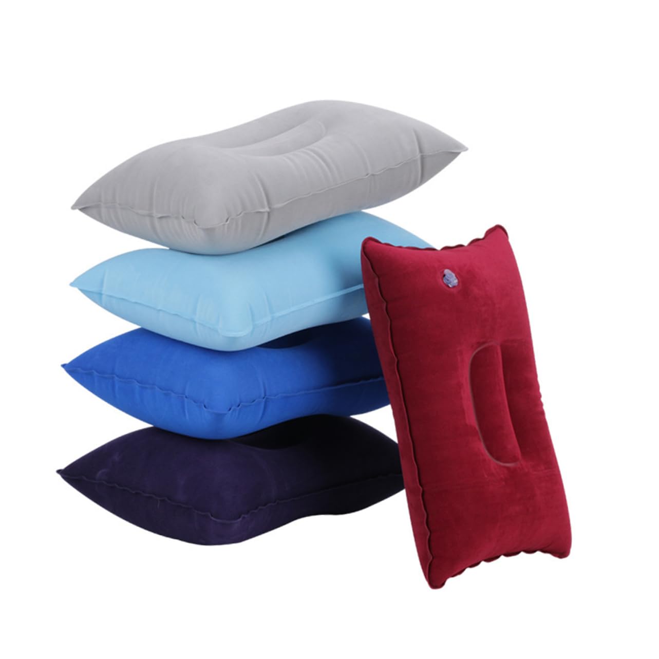 Yardwe 2pcs PVC Flocking Inflatable Travel Pillow Neck Support for Hiking Camping Airplane Portable Neck Pillow