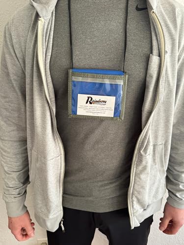 Bifold Neck ID Wallet – USA Made, Lightweight, Water-Resistant Travel Wallet with Adjustable Neckstrap, Zipper Pockets, and Clear Windows for Cards & IDs (Royal Blue with Foliage Trim)2