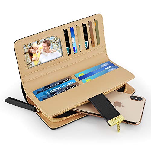 PGXT Women's Wallet Women Credit Card Holder Hollow Leaf Pattern Bifold Leather Lady Long Wallet Purse Zip Birthday Xmas Gifts for Women Girls(Black)2