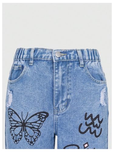 GORGLITTER Girl's Jeans Baggy Wide Leg Graphic Denim Pants Y2K Ripped Zipper Fly Long Trousers with Pockets3