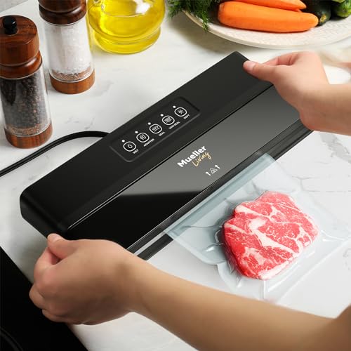MuellerLiving Vacuum Sealer Machine, Compact Vacuum Sealer Kit with Bags/Roll, LED Light Indicators, Preserve, Marinate, Sous Vide, Black