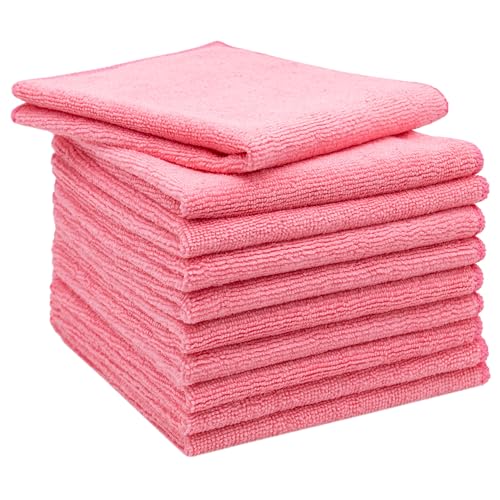 ZOLLNER Set de 10 Chiffons de Nettoyage en Microfibres, 32x32 cm, Rose
