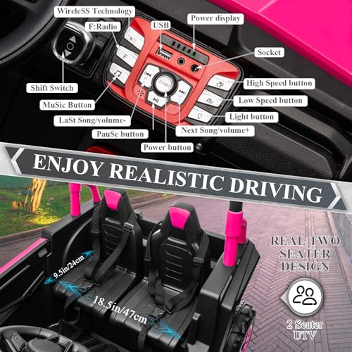 OTTARO 2 Seater Ride on Car Truck,24V Electric Vehicle Car for Kids 3-8 Years,200W Motors,4 Shock Absorbers, Music Play,Bright Light, Remote Control(Pink) - Image 5