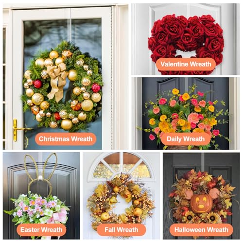 12" Clear Wreath-Hanger Non Scratch Over The Door Hooks,2 Pack Easter Halloween Christmas Decoration Welcome Sign for Front Doors Décor Inside Outside,Slim Hangers Organizer for Home