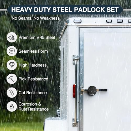 Image of IRONWALLS 4-Pack Puck Locks Keyed Alike, Heavy Duty Hidden Shackle Padlocks with Keys, Black Steel Round Puck Lock for Trailer Door Hasp, Shackle Opening Size 1.7 inch(L) x0.6(H) x1.2(D), Without Hasp