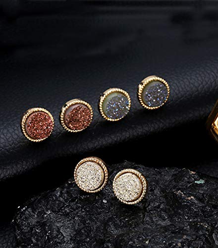 9/18Pairs 20G Round Stud Earrings Stainless Steel Cute Druzy Crystal Studs Earrings Pierced for Women Men 10mm/12mm3