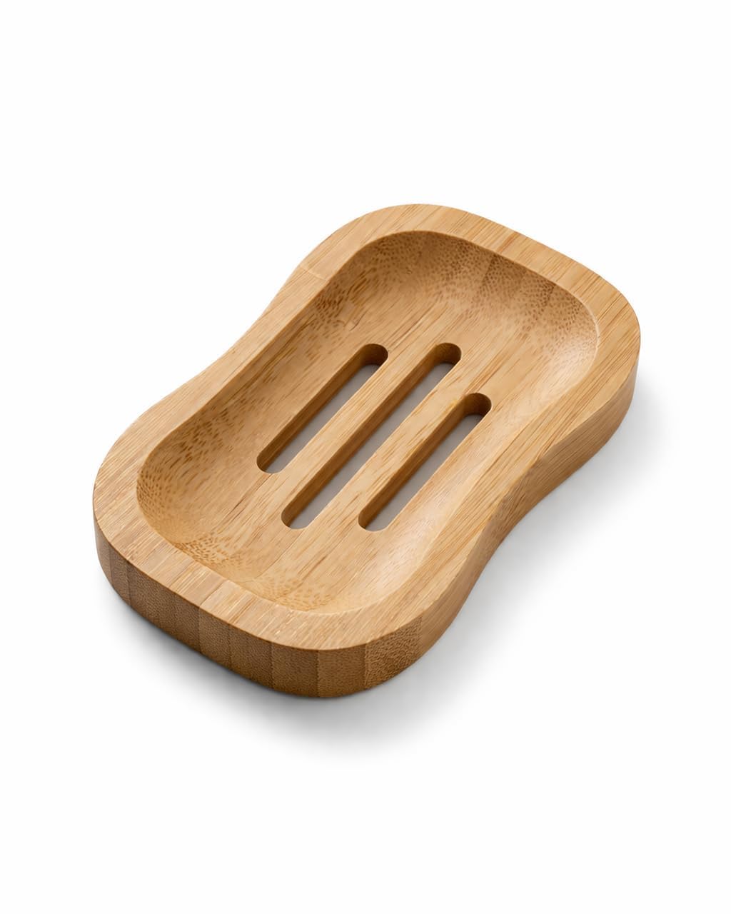 Bamboo Soap Dish (Rectangle & Curved Design) | Eco-Friendly Wooden Soap Holder Drain Slots | Non-Slip Soap Tray for Bathroom, Kitchen & Wash Basin | Durable & Water Resistant (Curved Soap Holder)