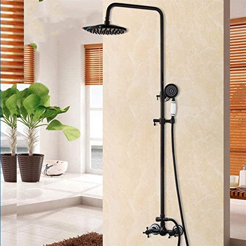 Robinetterie douche noire murale anti-calcaire avec grand pommeau pluie et bec bain