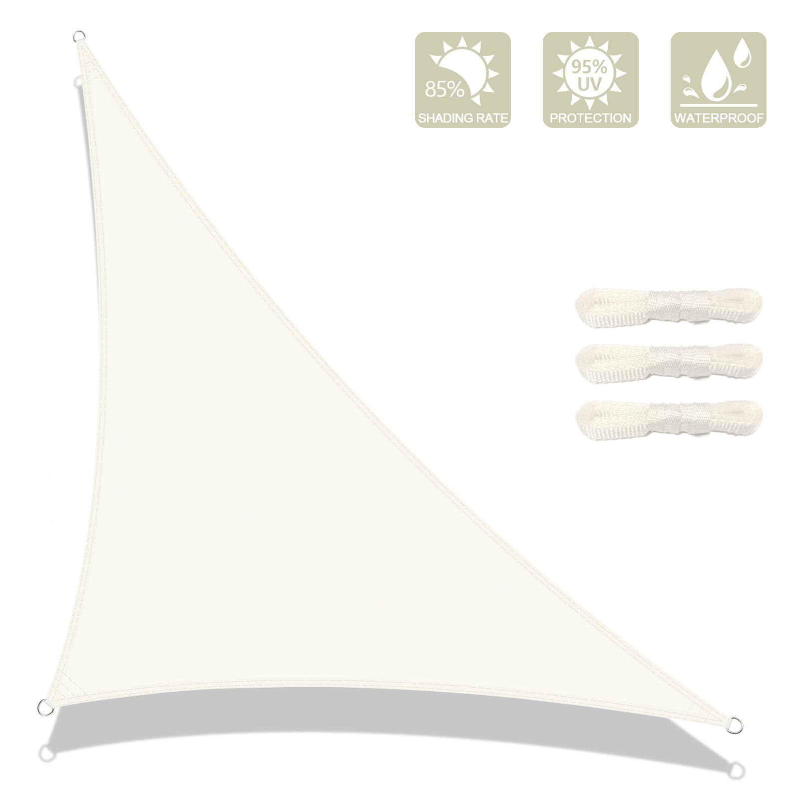 Tenda a Vela Impermeabile Triangolo 3x3x4,25m Protezione UV per Esterno Terrazza Giardino Crema