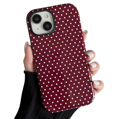 ZTOFERA Magnetic Case for iPhone 13/14, Polka Dot Phone Case Cute for Girl Women, Compatible with Magsafe, Hard PC+Soft TPU Protective Phone Cover for iPhone 13/14-Wine Red