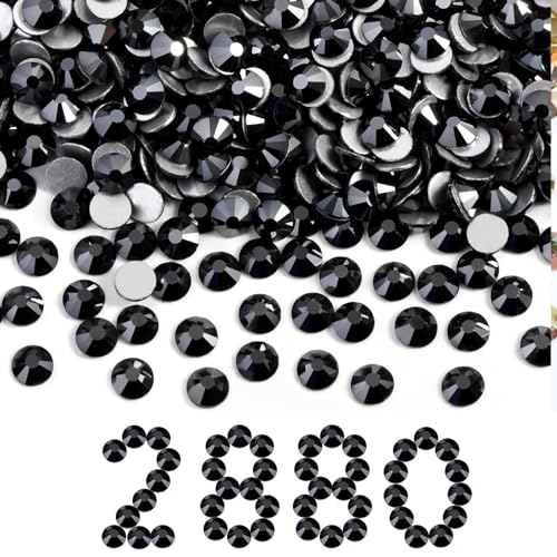 Image of Beadsland Flat Back Crystal Rhinestones Bulk, Jet Hematite, SS30, 2880pcs | Flatback Glass Gems for Nails Crafts Clothes DIY Decoration, Glue Fix, 6.3-6.5mm