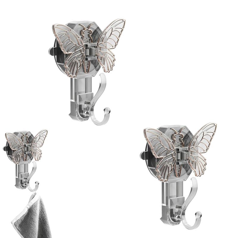 Nexoria Suction Hooks, 2/4Pcs Butterfly Suction Cup Hooks Creative Strong Vacuum Cup Hanger Double Hook Hanger with Suction Cup Wall Hangers for Bathroom, Kitchen, Window (Grey,2)