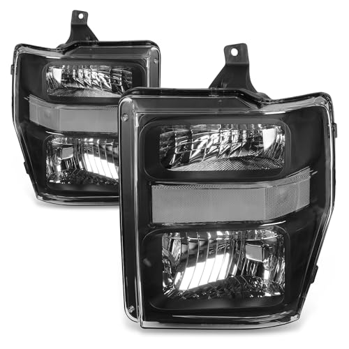 Auto Dynasty Factory Style Halogen Headlights Assembly Compatible with Ford F250 F350 F450 F550 Super Duty 2nd Gen 2008-2010 Driver and Passenger Side Black Housing Clear Corner