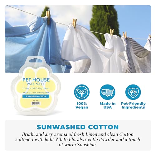 Image of Pet House Sunwashed Cotton Wax Melts - Long-Lasting Plant Based Fresh Linen Scented Wax Melts Pet Friendly Pack of 2