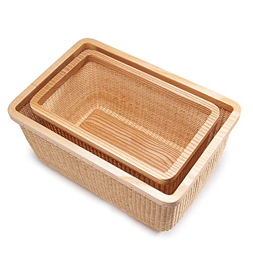 Teng Tian Nantucket Basket Rattan and Solid Wood Home Decorations for Living Room Modern Storage Basket Square Jewelry Box Fruit Baskets for Table Storage Baskets Woven