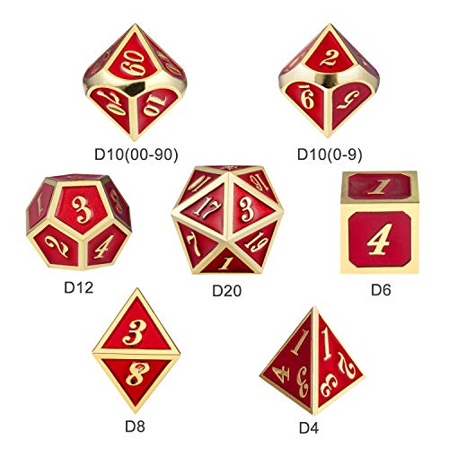 Ruby Red Dnd Metal Dice, Dndnd 7Pcs Metallic D&D Dice Set For Dungeons And Dragons Game #TOP6
