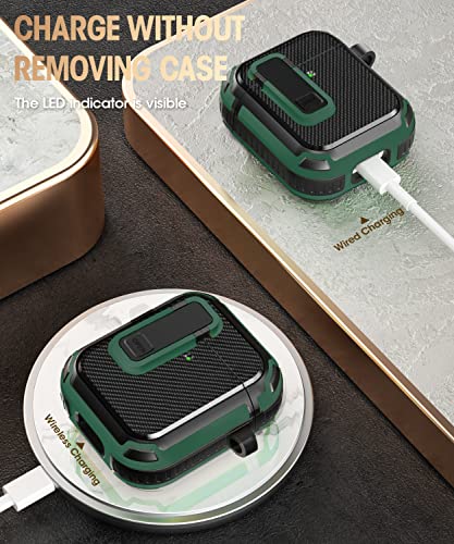 Koaichi For Airpods 2Nd/1St Generation Case, Full-Body Ultra-Hard Shell Protective Cover With Lock, Powerful Drop Protection, Well Built Case Designed For Airpods 2/1, Black/Green #TOP2