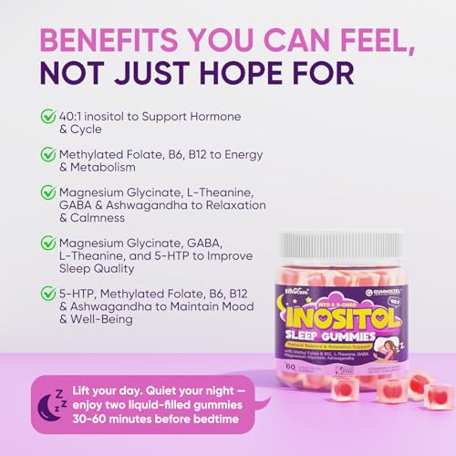 Image of Myo-Inositol & D-Chiro Inositol Gummies for Women & Glp-1 Users - 40:1 Ratio with Magnesium, Ashwagandha, Vitamin B6 B12 & Methylfolate - Hormone Balance, Mood, Calm, Sleep & Metabolic,Sugar Free,60ct