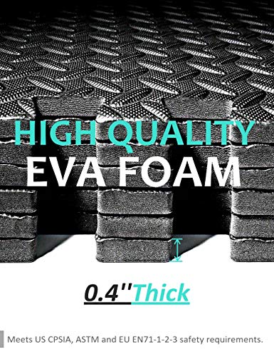 BEAUTYOVO Puzzle Exercise Mat with 12 Tiles Interlocking Foam Gym Mats, 24'' x 24'' EVA Foam Floor Tiles, Protective Flooring Mats Interlocking for Gym Equipment, Black