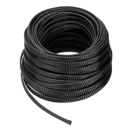 sourcing map 50 Ft - 1/4 Inch Expandable Braided Cable Sleeve, PET Cable Management Wire Sleeving Cord Protector, Wire Wrap Loom Tube for TV Computer Audio, Office Home Devices, Black