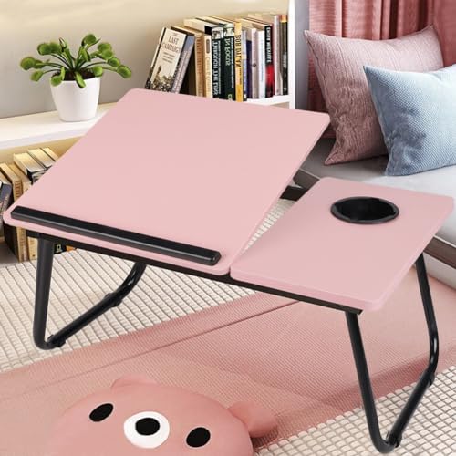 Warmiehomy Laptop Desk, Laptop Bed Table with Foldable Legs & Cup Slot,Reading Holder Notebook Stand with Adjustable Height Angle,Laptop Bed Tray for Bed Sofa Breakfast Work Study Reading (Pink) - Image 9