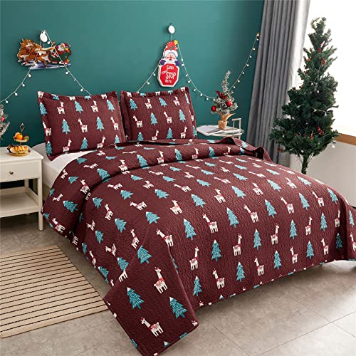 Ferdilan Kids Quilt Set Queen/Full Size, 3 Pieces Red Alpaca Pine Tree Bedding Coverlet Set Reversible Lightweight Bedspread Set thumb #1
