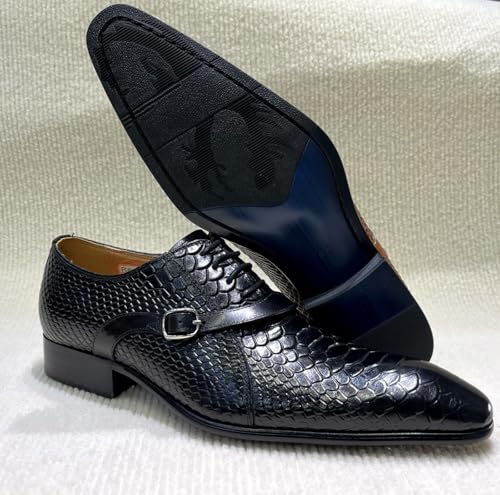 Santimon Men’s Genuine Leather Oxfords Formal Dress Shoes – Fashion Stylish Snake-Embossed Shoeswith Buckle Strap for Business, Weddings3