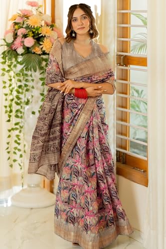Image of MIRCHI FASHION Women Saree Cotton Blend Kalamkari Printed | Comfortable Office and Regular Daily Use Sari with Unstitched Blouse Piece
