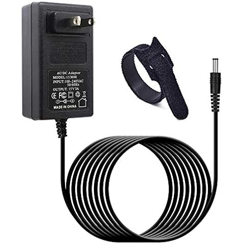 15V 3A Extra Long 6FT Power Supply Charger Cable (Input AC 100V-240V, Output DC 15 Volt 3 Amp 45 Watt) Adapter Transformer Converter DC 5.5mm x 2.1mm / 5.5mm x 2.5mm Cover