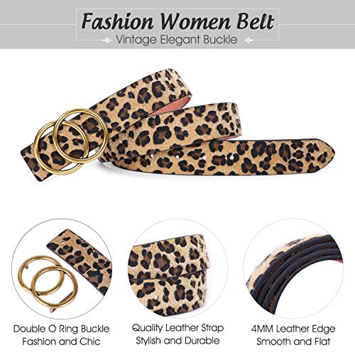 Sansths Womens Leopard Belt With Removable Gold Double Ring Buckle For Jeans thumb #3