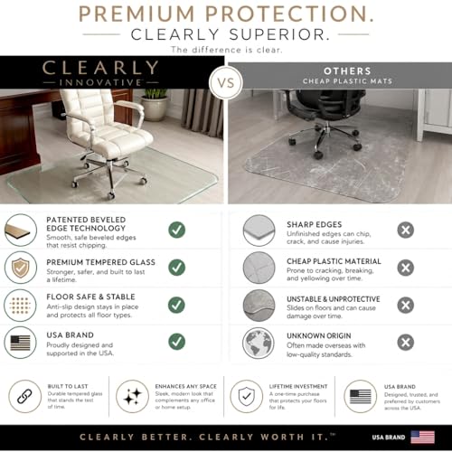 Image of Tempered Glass Office Chair Mat for Carpet & Hardwood, 45 inch x 53 inch, Clear