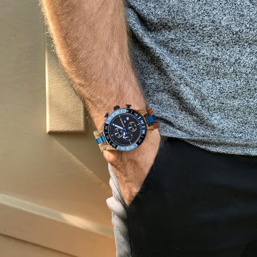 2win Engraved Wooden Watches for Men Blue Date Chronograph Military Luxury Personalized Customized Wrist Watches Anniversary Watch Gift for Husband My Man Boyfriend - Image 3