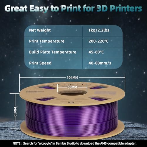 Image of Dual Color Silk PLA 3D Printer Filament 1.75mm, Dual Color 2-in-1 Purple-Black Silk Filament 1KG Spool Dimensional Accuracy Probability + /- 0.02mm Fits for Most FDM 3D Printers, Black-Purple