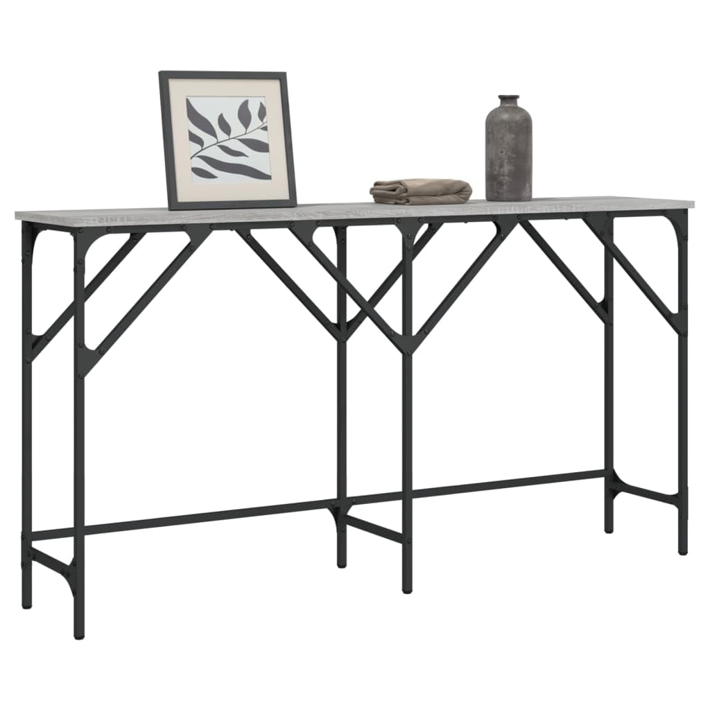 SXZenSpace Console Table in Grey Sonoma 140x29x75 cm Engineered Wood with Metal Frame, Slim Hallway Sofa Side Adjustable Feet for Living Room Bedroom Corridor