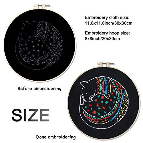 3 Sets Embroidery Kit for Beginners - Cross Stitch Kits for Adults with Pattern and Instructions-Include 3 Embroidery Clothes with Animal, 3 Plastic Embroidery Hoops 8x8 inch, Color Threads and Tools - Thumbnail 4