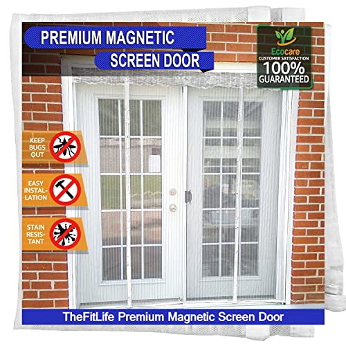 TheFitLife Double Door Magnetic Fly Screen - Mesh Curtain with Full Frame Hook & Loop Powerful Magnets Snap Shut Automatically