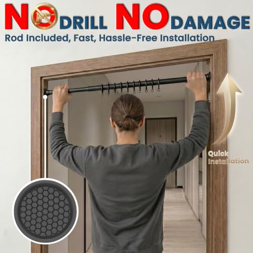 Image of AJAZZ 100% Blackout Sliding Door Curtains for Doorways, Accordion Doors Magnetic Door Curtain for Bedroom Living Room Doorway Curtain Sets (1 Pack, 44 W x 78 L,Black+Rod)